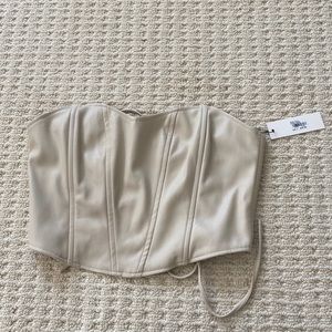 Faux leather strapless corset with lace up back